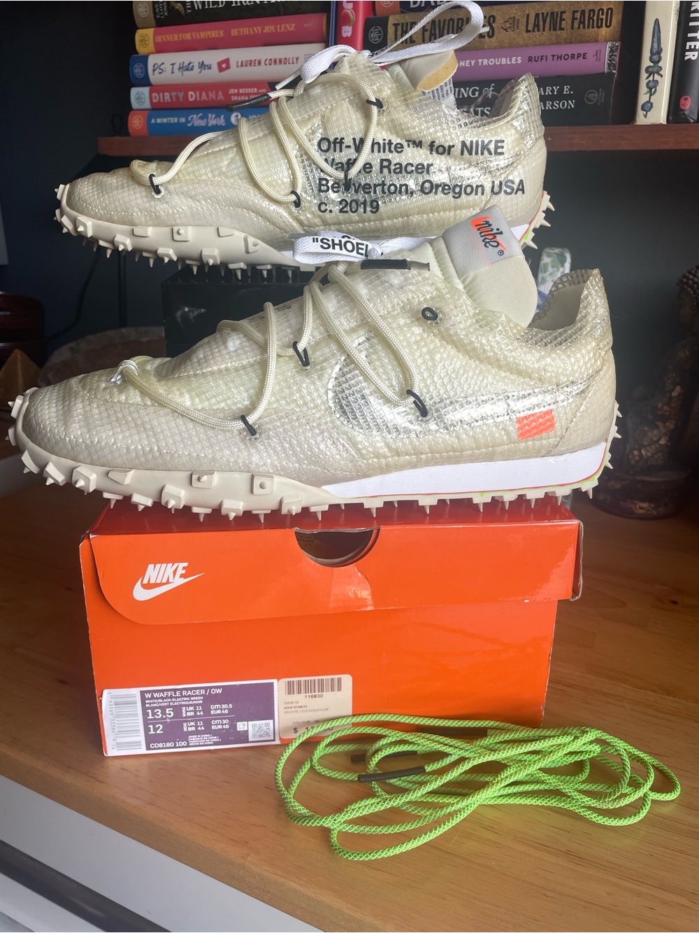 NWT Off-White x Nike Women’s Sz 13.5 Waffle Racer Sneaker White/Electric Green